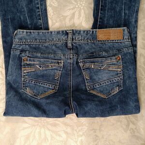 Y2K Amethyst Jeans Lowrise BootFlare Stretchy Blue Embroidered Womens 5 Junior